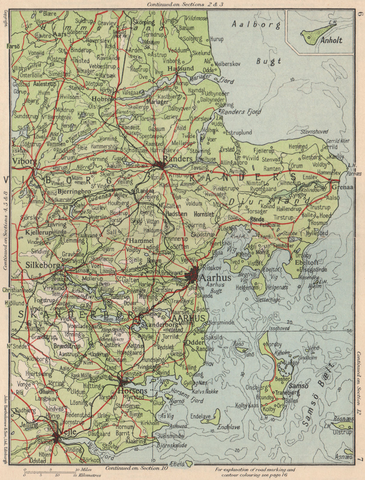 EAST JUTLAND. Aarhus Randers Horsens Vejle Viborg. Denmark 1955 old map